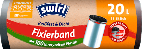 Afvalzakken 20 l met bevestigingsband van 100% gerecycled plastic, 15 stuks