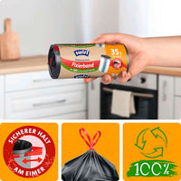 Afvalzakken 35 l met bevestigingsband van 100% gerecycled plastic, 10 stuks