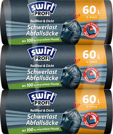 Schwerlast Müllsäcke Profi 60 l (3x12 St) mit 100 % recyceltem Plastik, 36 St