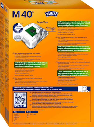 Staubsaugerbeutel M40 MicroPor Plus inkl. 1 Filter, 4 St Swirl