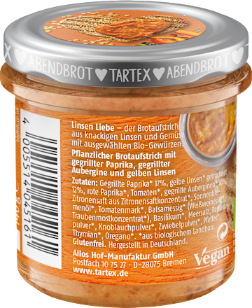 Brotaufstrich, Grillgemüse mit Linsen, 140 g