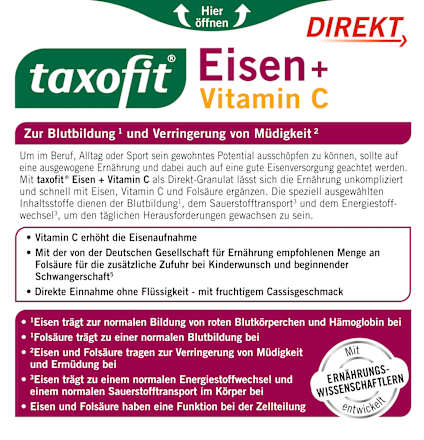 Eisen + Folsäure + Vitamin C direkt Granulat (20 Stück), 22 g