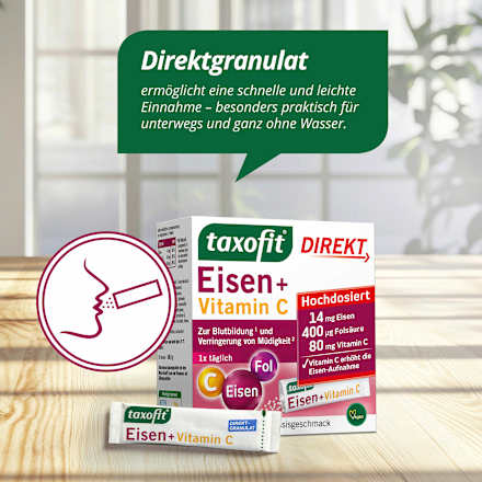 Eisen + Folsäure + Vitamin C direkt Granulat (20 Stück), 22 g