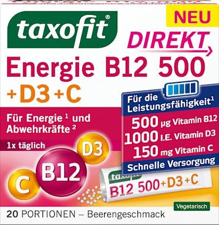 Energie B12 500 + D3 + C Direktgranulat 20 St, 34 g taxofit