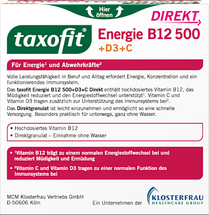 Energie B12 500 + D3 + C Direktgranulat 20 St, 34 g