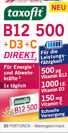 Energie B12 500 + D3 + C Direktgranulat 20 St, 34 g taxofit