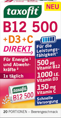 Energie B12 500 + D3 + C Direktgranulat 20 St, 34 g taxofit