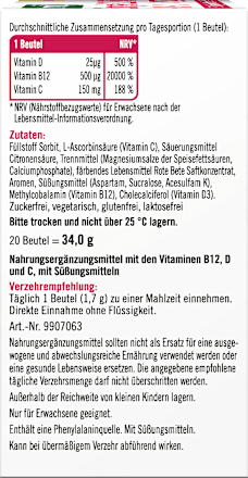 Energie B12 500 + D3 + C Direktgranulat 20 St, 34 g taxofit