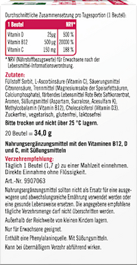 Energie B12 500 + D3 + C direct granulaat 20 stuks, 34 g