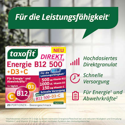 Energie B12 500 + D3 + C Direktgranulat 20 St, 34 g