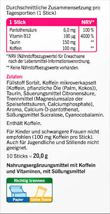 Koffein Energie + Leistung Direkt Sticks 10 St, 20 g