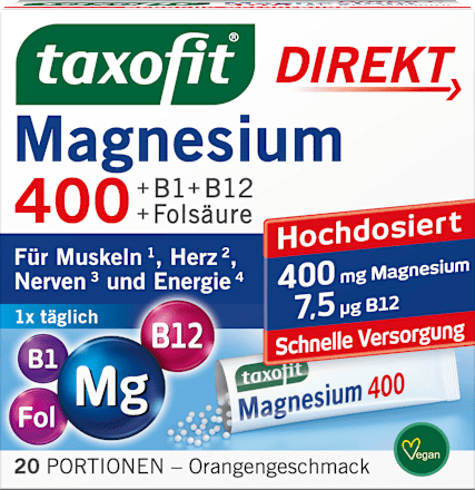 Magnesium 400 + B1 + B6 + B12 + Foliumzuur 800 Direct Granulaat 20 stuks, 40 g