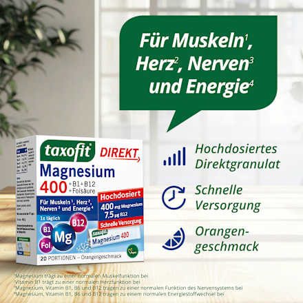 Magnesium 400 + B1 + B6 + B12 + Folsäure 800 Direkt-Granulat 20 St., 40 g