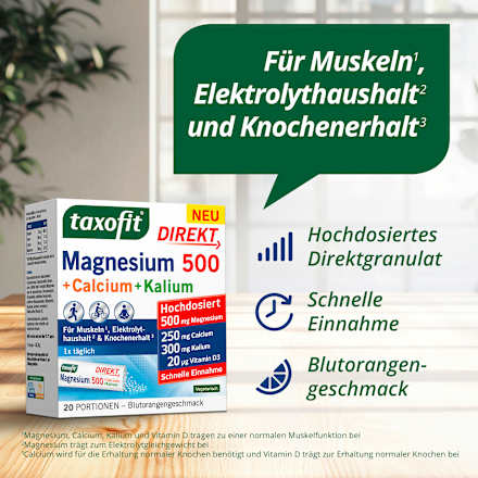 Magnesium 500 + Calcium &amp; Kalium Direct Granulaat 20 stuks, 62 g