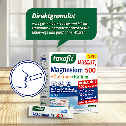 Magnesium 500 + Calcium &amp; Kalium Direct Granulaat 20 stuks, 62 g