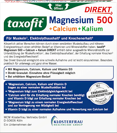 Magnesium 500 + Calcium &amp; Kalium Direct Granulaat 20 stuks, 62 g