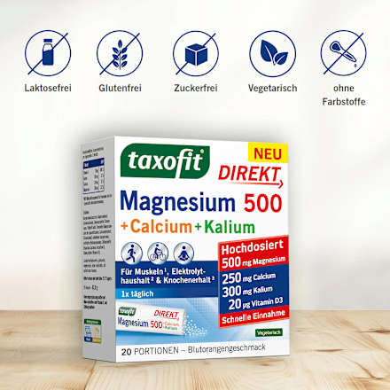 Magnesium 500 + Calcium &amp; Kalium Direct Granulaat 20 stuks, 62 g
