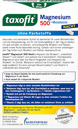 Magnesium Night 500 + Melatonine Tabletten 30 stuks, 47,9 g