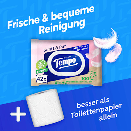 Vochtig toiletpapier mild &amp; puur (2x42 stuks), 84 stuks