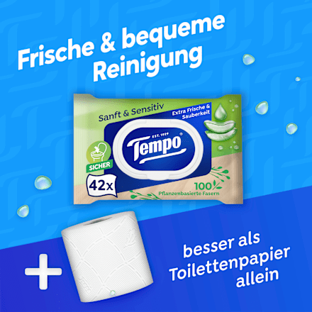 Vochtig toiletpapier, zacht en gevoelig, 42 stuks