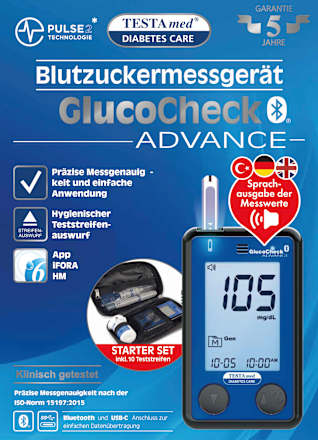 GlucoCheck ADVANCE Blutzuckermessgerät mit Sprachausgabe, 1 St