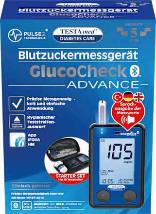 GlucoCheck ADVANCE Blutzuckermessgerät mit Sprachausgabe, 1 St