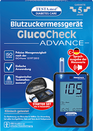 GlucoCheck ADVANCE bloedglucosemeter met spraakuitvoer, 1 st.