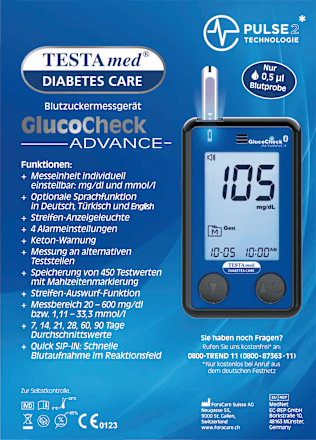 GlucoCheck ADVANCE Blutzuckermessgerät mit Sprachausgabe, 1 St