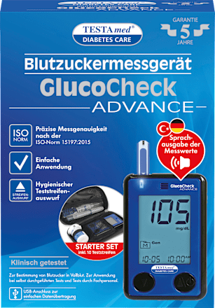 GlucoCheck ADVANCE bloedglucosemeter met spraakuitvoer, 1 st.