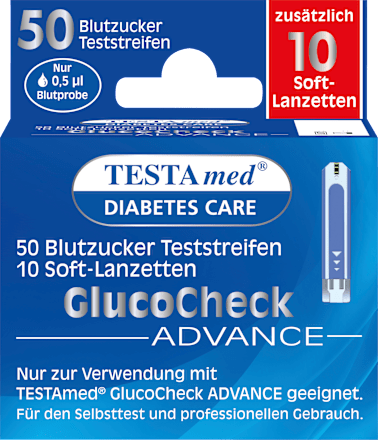 Glucocheck ADVANCE Kombipackung 50 Blutzucker-Teststreifen + 10 Lanzetten, 50 St