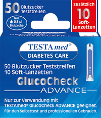 Glucocheck ADVANCE Kombipackung 50 Blutzucker-Teststreifen + 10 Lanzetten, 50 St