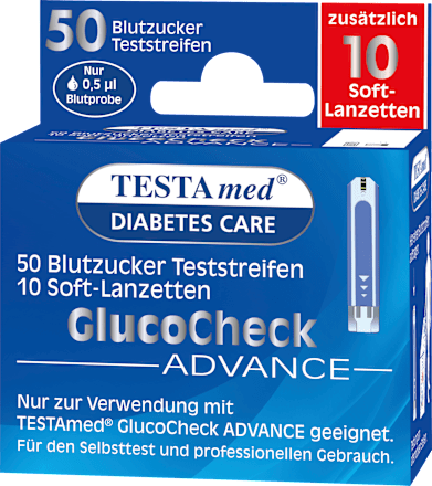 Glucocheck ADVANCE Kombipackung 50 Blutzucker-Teststreifen + 10 Lanzetten, 50 St
