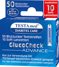 Glucocheck ADVANCE Kombipackung 50 Blutzucker-Teststreifen + 10 Lanzetten, 50 St
