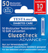Glucocheck ADVANCE Kombipackung 50 Blutzucker-Teststreifen + 10 Lanzetten, 50 St