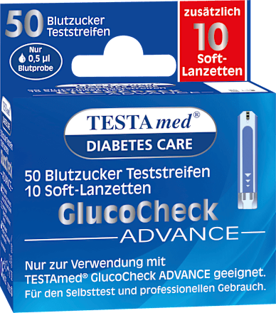Glucocheck ADVANCE Kombipackung 50 Blutzucker-Teststreifen + 10 Lanzetten, 50 St