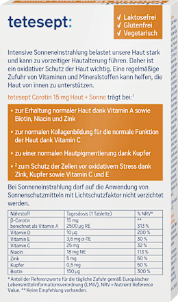 Caroteen Huid + Zon Tabletten 30 stuks, 15,3 g