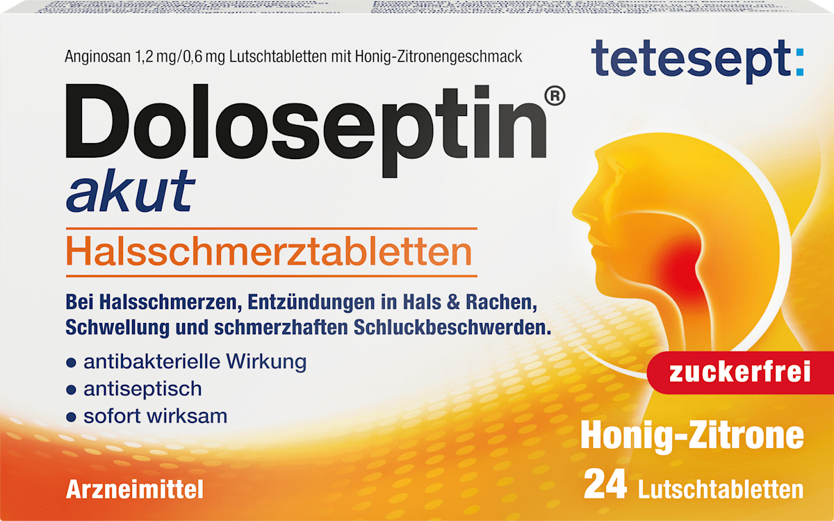 tetesept Doloseptin akut Halsschmerztabletten Honig-Zitrone, 24 St