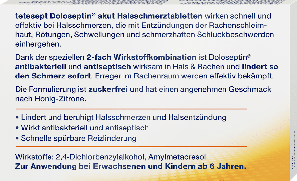 tetesept Doloseptin akut Halsschmerztabletten Honig-Zitrone, 24 St