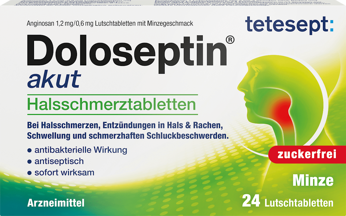 tetesept Doloseptin akut Halsschmerztabletten Minze, 24 St