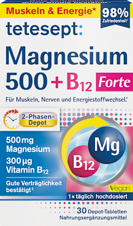 Magnesium 500 + B12 Depot Tabletten 30 stuks, 42,8 g