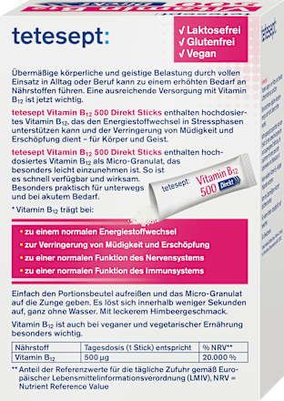 Vitamine B12 500µg sticks 20 stuks, 36 g