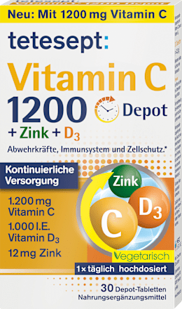 Vitamin C 1200 Depot + Zink + D3 Tabletten 30 St, 43,8 g tetesept
