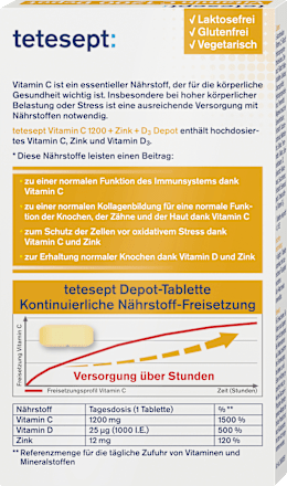 Vitamin C 1200 Depot + Zink + D3 Tabletten 30 St, 43,8 g tetesept