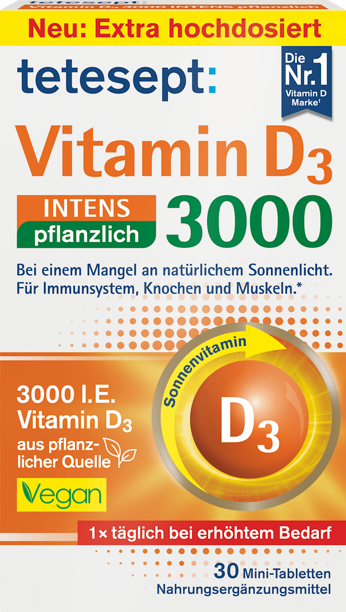 tetesept Vitamin D3 3000 Pflanzlich Tabletten 30 St, 9,21 g