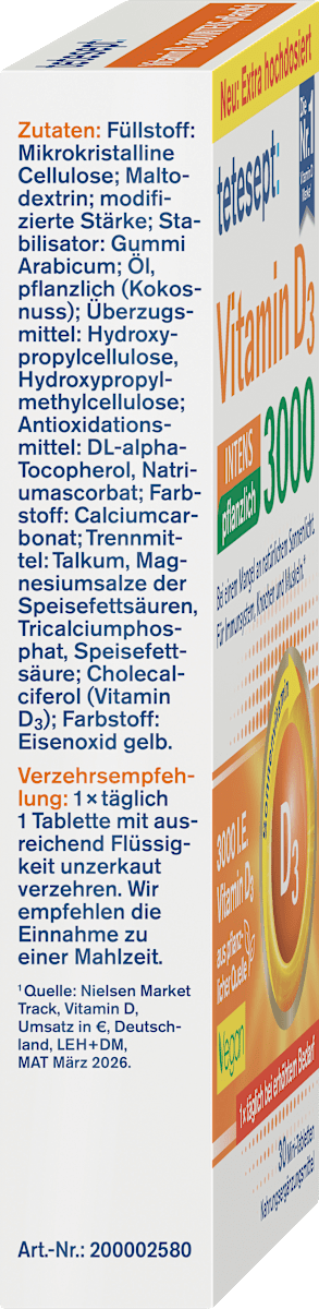 tetesept Vitamin D3 3000 Pflanzlich Tabletten 30 St, 9,21 g
