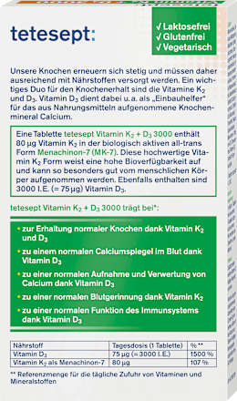 Vitamine K2 + D3 3000 minitabletten 30 stuks, 9,2 g