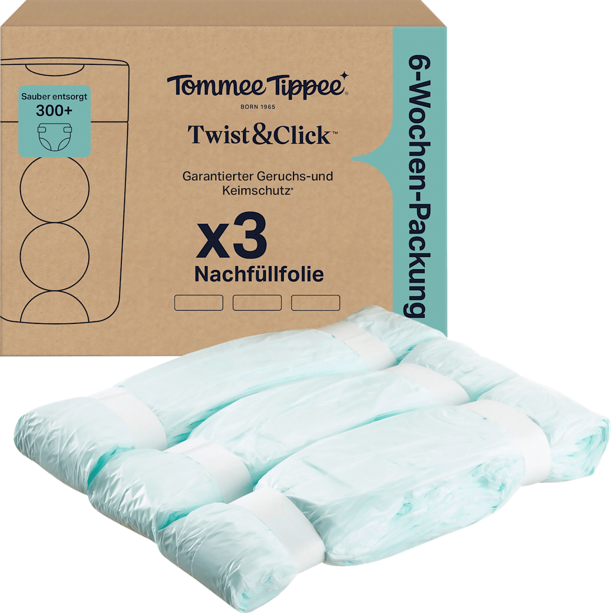 Tommee Tippee Nachfüllfolie Twist & Click für Windeleimer, 3 St