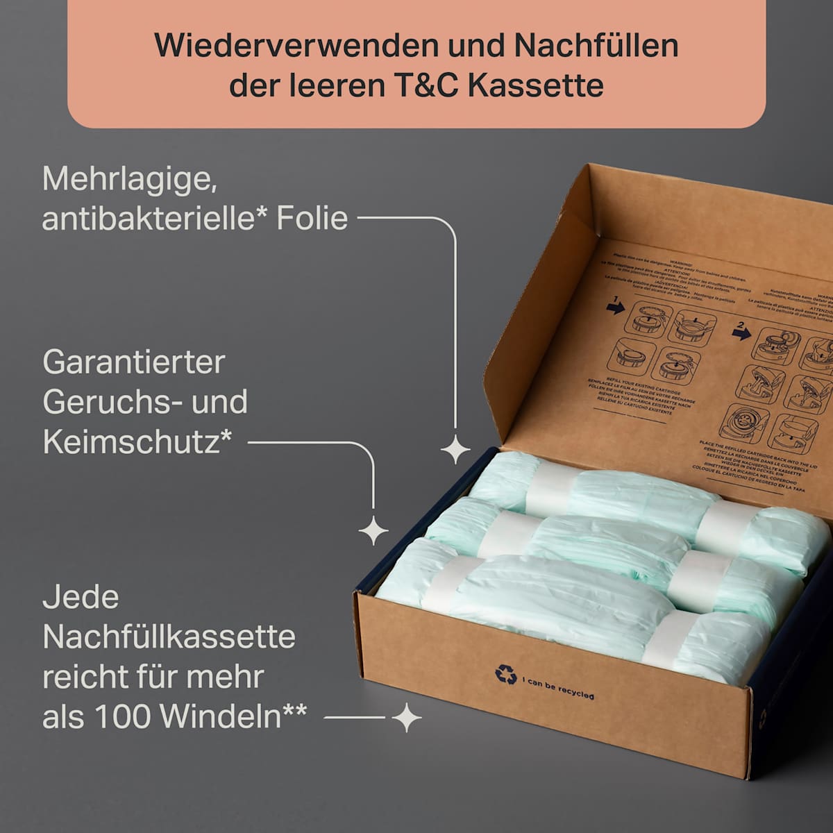 Tommee Tippee Nachfüllfolie Twist & Click für Windeleimer, 3 St