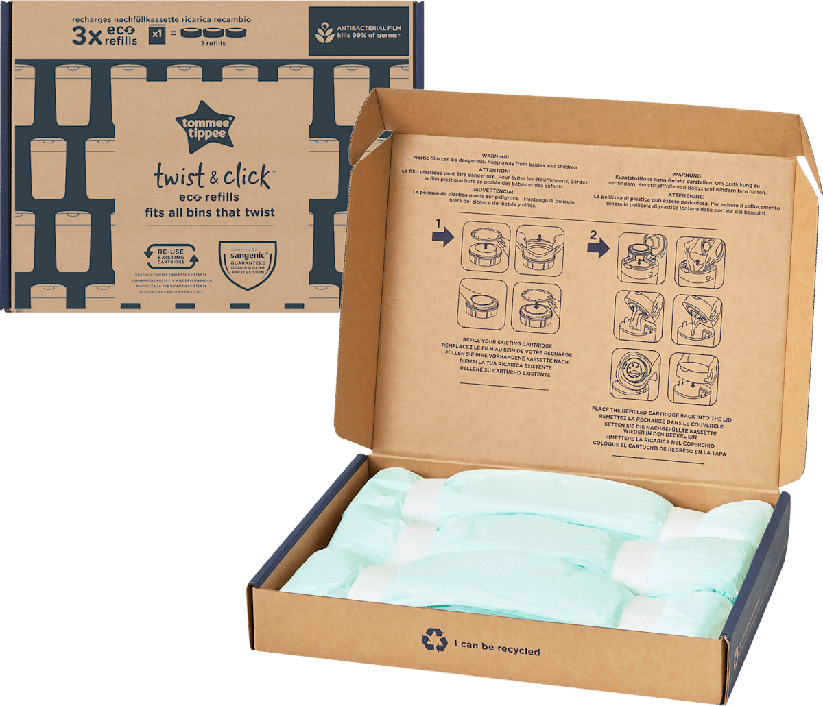 Tommee Tippee Nachfüllfolie Twist & Click für Windeleimer, 3 St