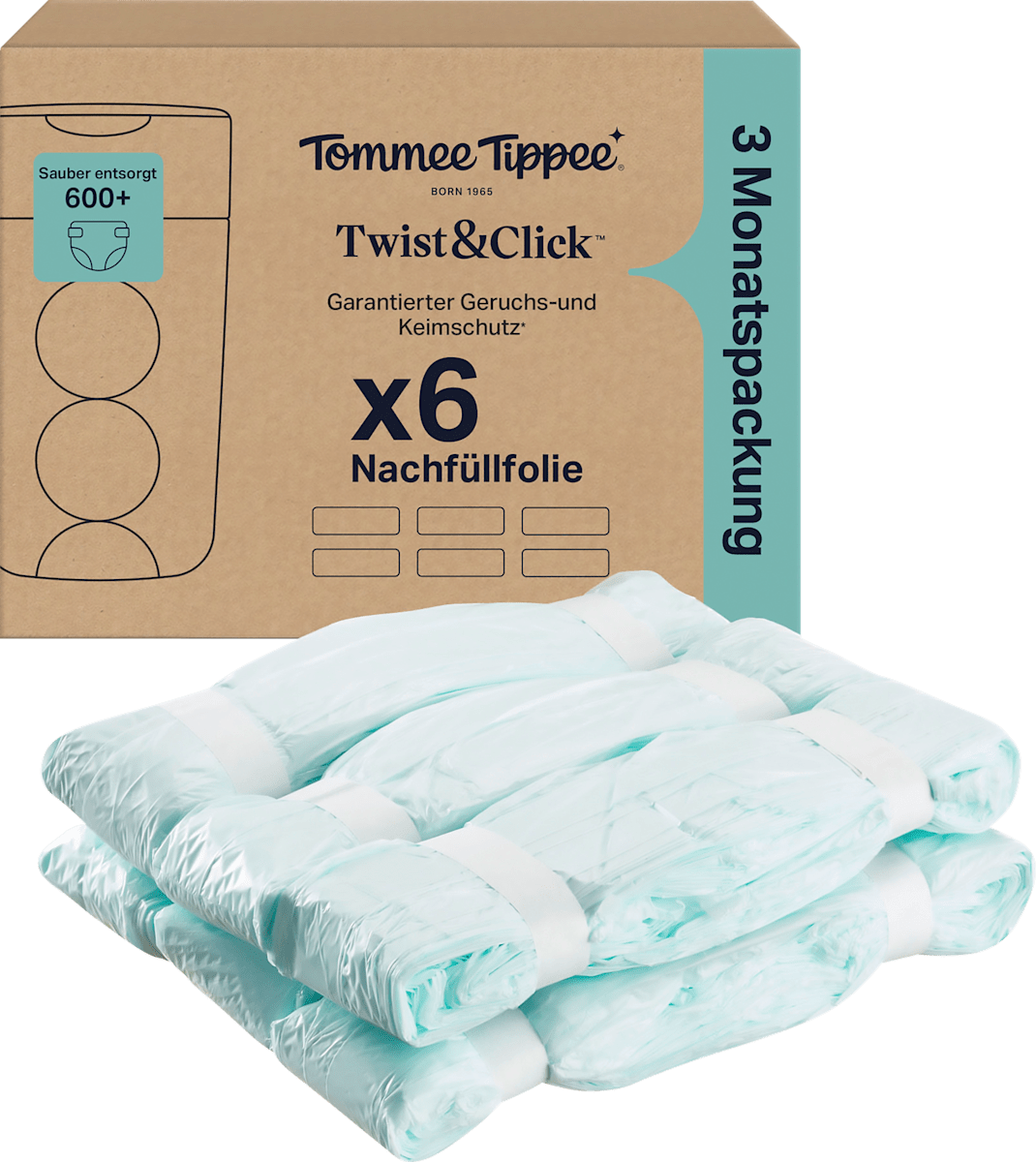 Tommee Tippee Nachfüllfolien Twist & Click für Windeleimer, 6 St
